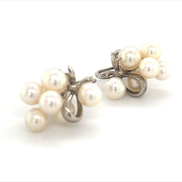 Mikimoto Estate Akoya Pearl Earrings Sterling Silver 6.65 mm 7.2 Gr M235 - Picture 10 of 13
